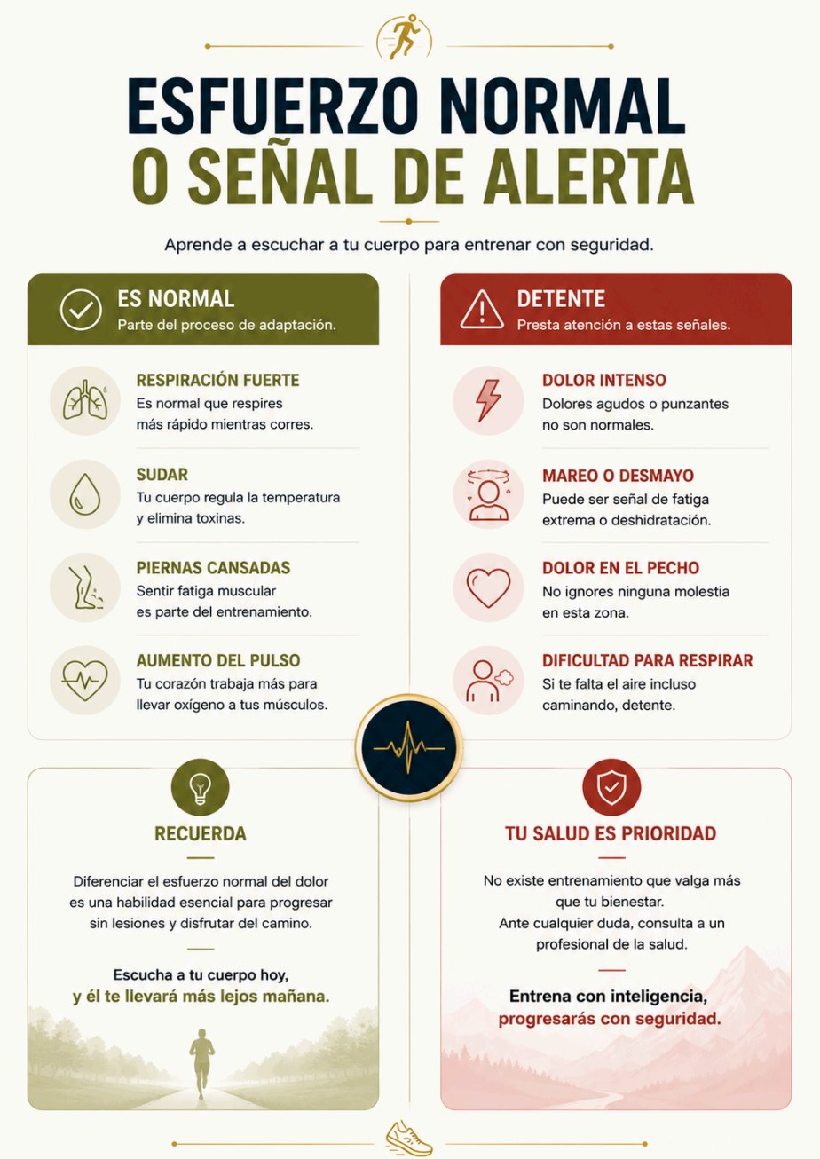 Infografía para distinguir esfuerzo normal y señal de alerta